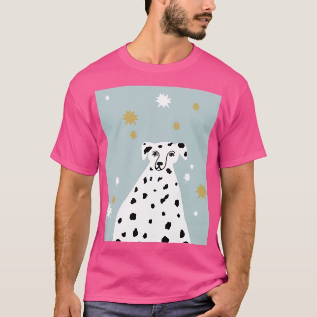 Camiseta Abstrato de Cão Dalmático Ilustração de Arte Rosa (Frente)