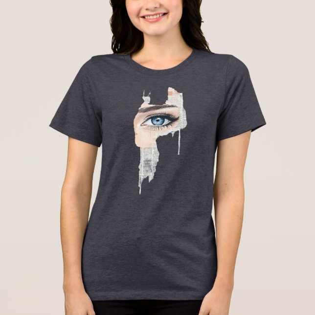 Camiseta Abstrato de Colagem de Olhos Azuis (Frente)