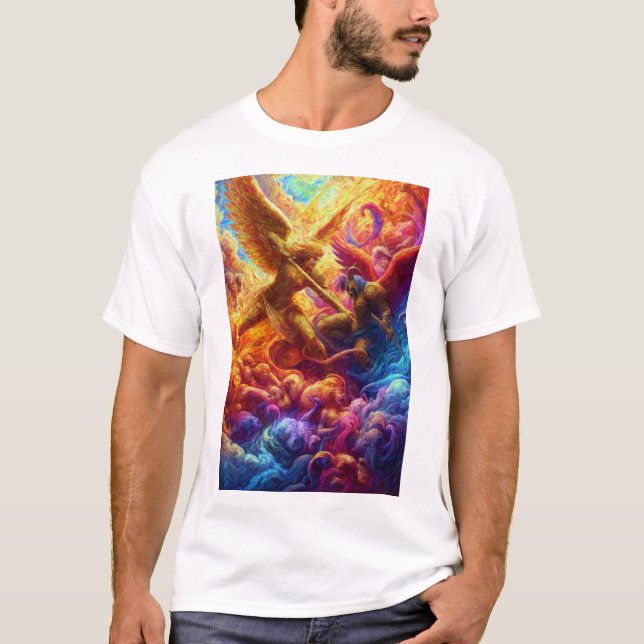 Camiseta Abstrato de Conflito Celestial Colorida (Frente)