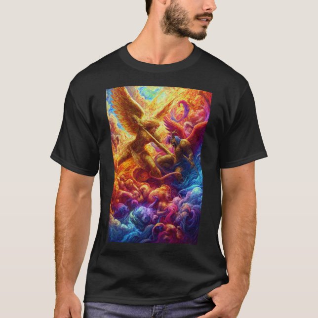 Camiseta Abstrato de Conflito Celestial Colorida (Frente)