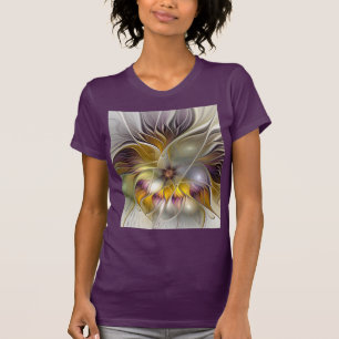 Camiseta Abstrato de Fantasia Colorida Flor Arte Fractal