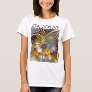 Camiseta Abstrato de Fantasia Colorida Flor Moderno Fractal