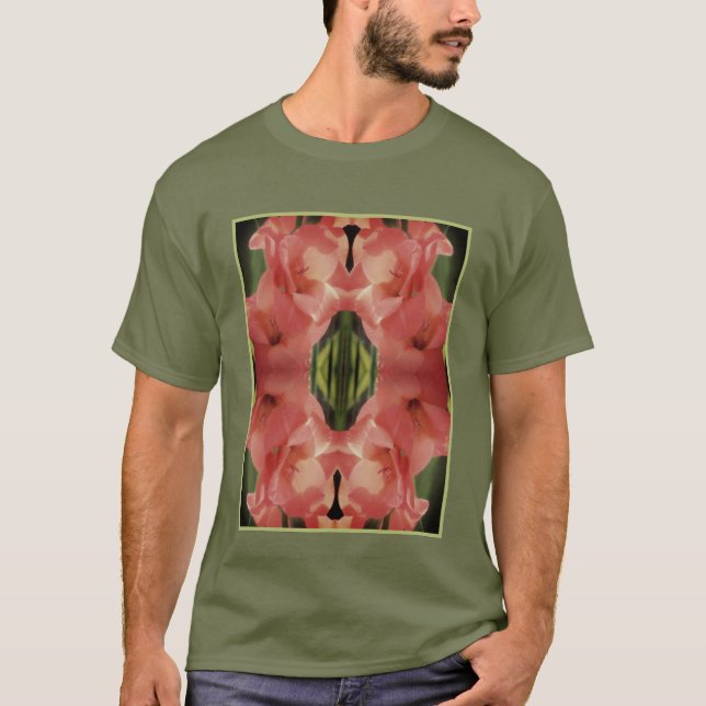 Camiseta Abstrato de Flor Gladiolus Pálido Pêssego (Frente)
