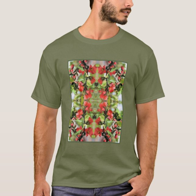Camiseta Abstrato de Flores Vermelhas Quince (Frente)
