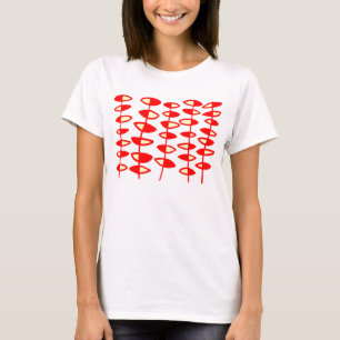 Camiseta Abstrato de Folhas Alternativas - Vermelho e Creme
