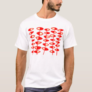 Camiseta Abstrato de Folhas Alternativas - Vermelho e Creme