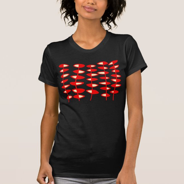 Camiseta Abstrato de Folhas Alternativas - Vermelho e Creme (Frente)