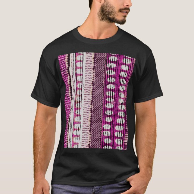 Camiseta Abstrato de Fronteira Étnica de Fuchsia (Frente)
