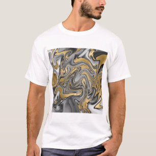 Camiseta Abstrato De Óleo Marmoreado Preto, Branco E Doura