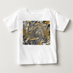 Camiseta Abstrato De Óleo Marmoreado Preto, Branco E Doura