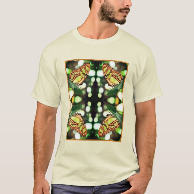 Camiseta Abstrato de Posicionamento de Borboleta Verde (Frente)