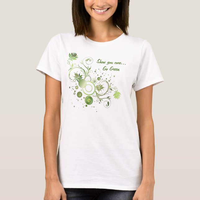 Camiseta Abstrato de Supressão Floral - Dia Verde da Terra (Frente)