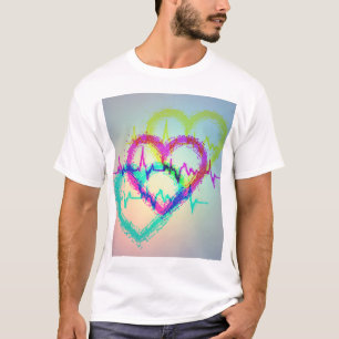 Camiseta Abstrato Design de Coração Colorida