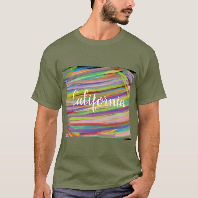 Camiseta Abstrato do arco-íris da Califórnia rola com calig (Frente)