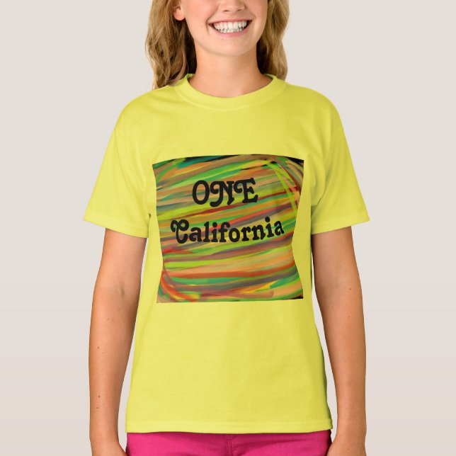 Camiseta abstrato do arco-íris sombreado One california (Frente)