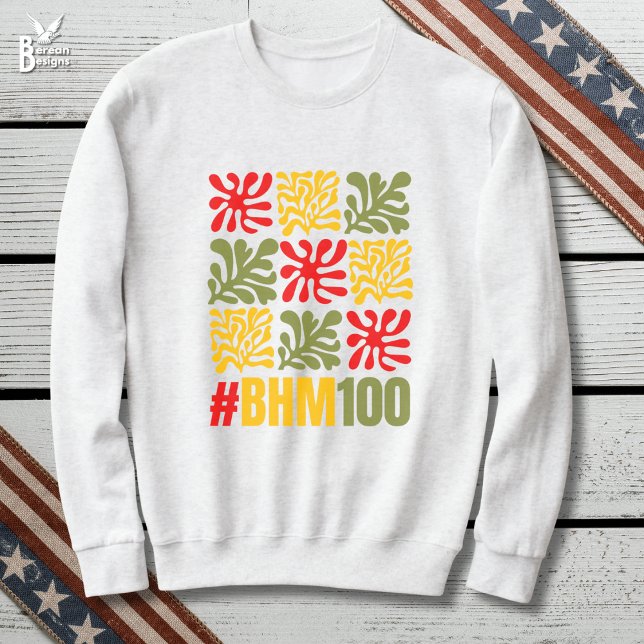 Camiseta Abstrato Floral Centenário Mês da História Negra (BHM100 Black History Month Centennial Sweatshirt celebrating 100 Years with abstract floral design)