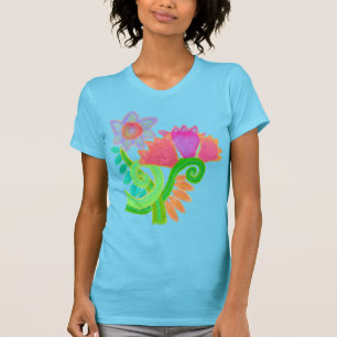 Camiseta Abstrato Floral de Arte Molhável Colorida
