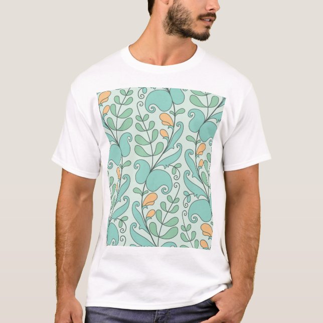 Camiseta Abstrato Floral: Padrão Sem Fios Vintage (Frente)