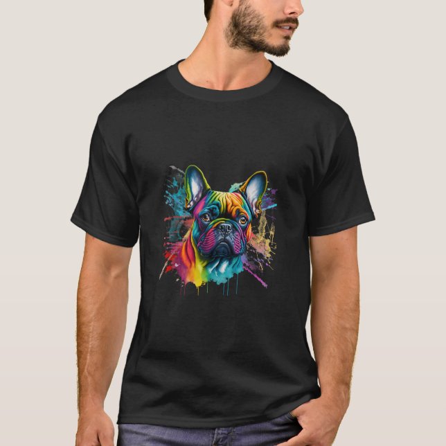 Camiseta Abstrato Francês Buldogue Art Adorável Cão Puppy P (Frente)