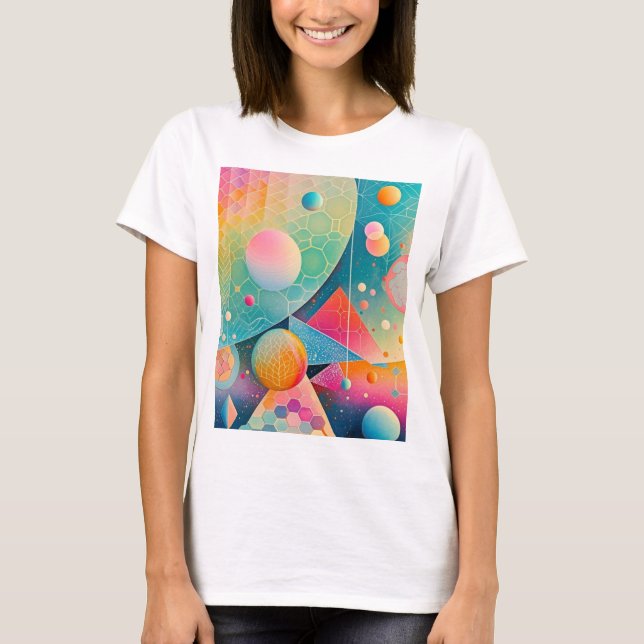 Camiseta Abstrato geométrica vibrante e branca (Frente)