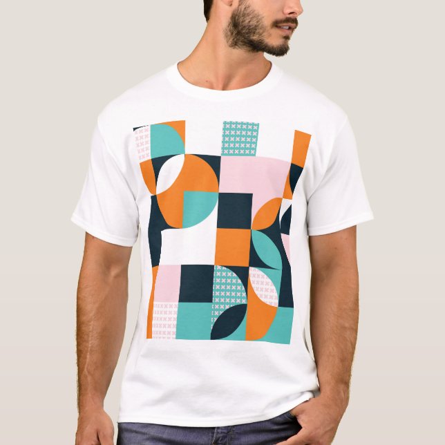 Camiseta Abstrato Geométrico: Efeito Colorido 3D. (Frente)