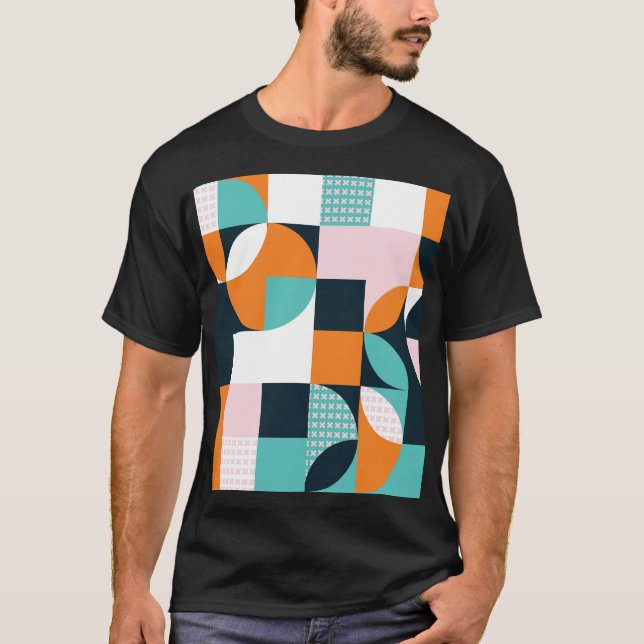 Camiseta Abstrato Geométrico: Efeito Colorido 3D. (Frente)