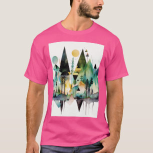 Camiseta Abstrato Geométrico Formas Florestais Aquarela