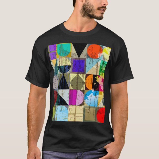 Camiseta Abstrato Geométrico: Traços e Placas (Frente)