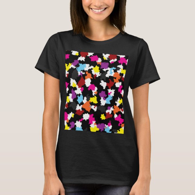 Camiseta Abstrato Irregular Colorida Preta (Frente)