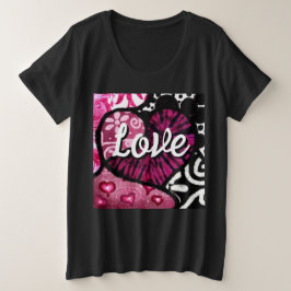 Camiseta Abstrato Love Heart Pink Floral Bolinhas Pretas