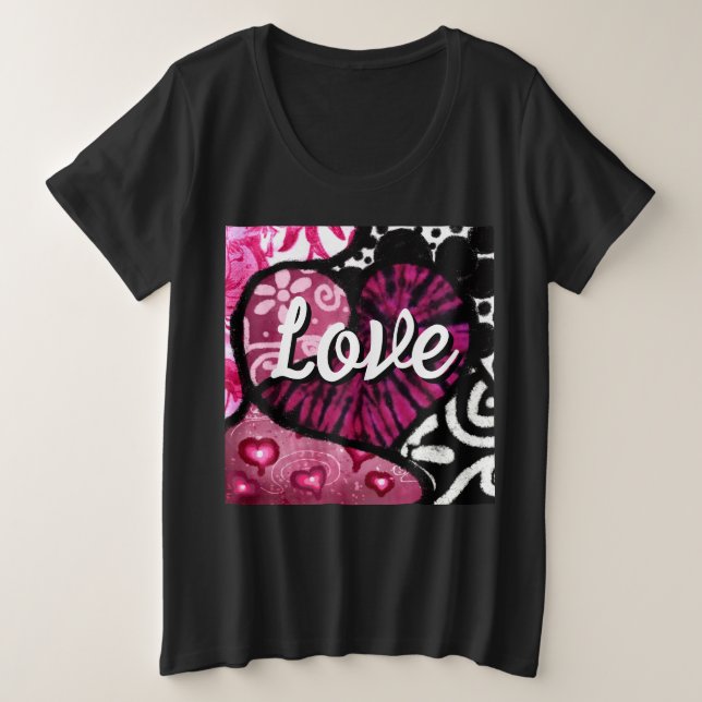 Camiseta Abstrato Love Heart Pink Floral Bolinhas Pretas (Frente do Design)