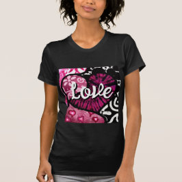 Camiseta Abstrato Love Heart Pink Floral Bolinhas Pretas