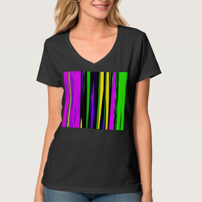 Camiseta Abstrato Mardi Gras Stripes (Frente)