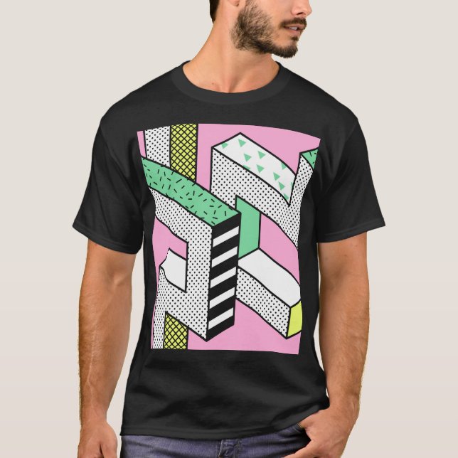 Camiseta Abstrato Memphis: formas geométricas de 80s. (Frente)