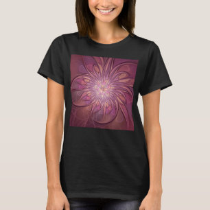 Camiseta Abstrato Modern Floral Arte Fractal Cores de Berry