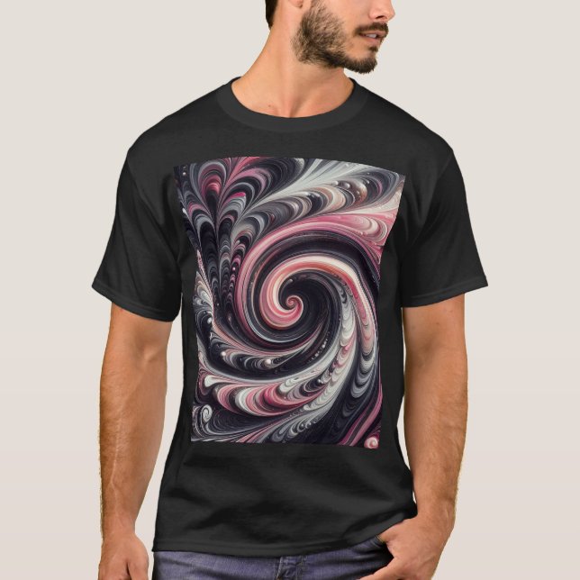 Camiseta Abstrato moderno girando rosa, preto e branco (Frente)