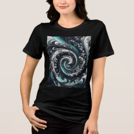 Camiseta Abstrato Moderno Girando Verde, Prata e Preto