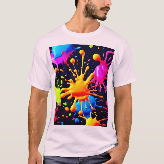 Camiseta Abstrato Neon Paint Splash Trabalho de arte (Frente)