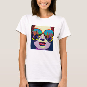 Camiseta Abstrato nos óculos de sol com reflexo de cidade
