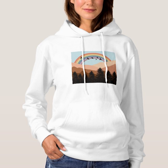 Camiseta Abstrato Paisagem Árvores Florestais Arco-Íris e P (Frente)