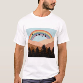 Camiseta Abstrato Paisagem Árvores Florestais Arco-Íris e P