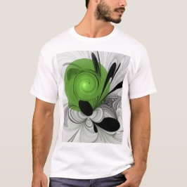 Camiseta Abstrato preto e branco com arte frontal verde