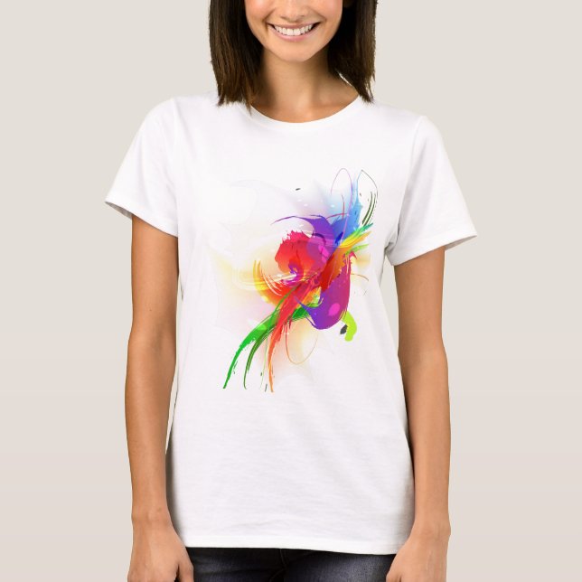 Camiseta Abstrato Rainbow Lorikeet Paint Splatters (Frente)