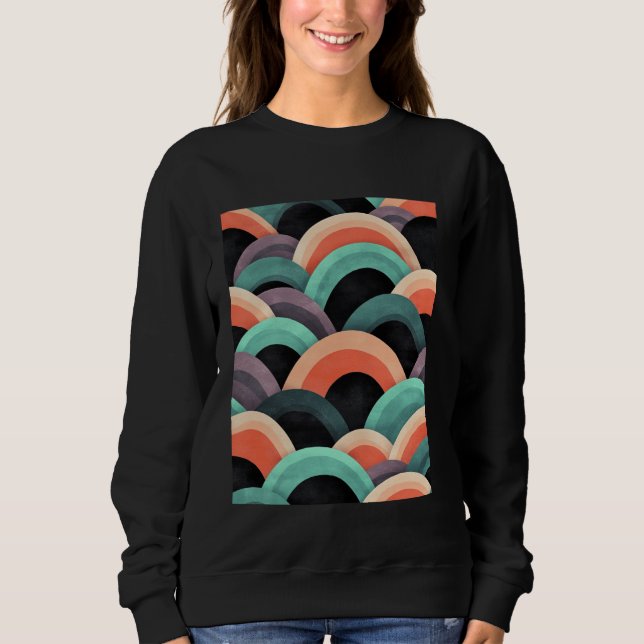 Camiseta Abstrato Rainbow Waves Moderna Design de Arte (Frente)