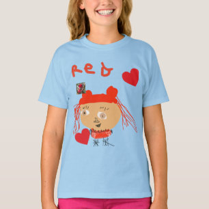 Camiseta Abstrato Red Girl with Hearts on Blue Kids
