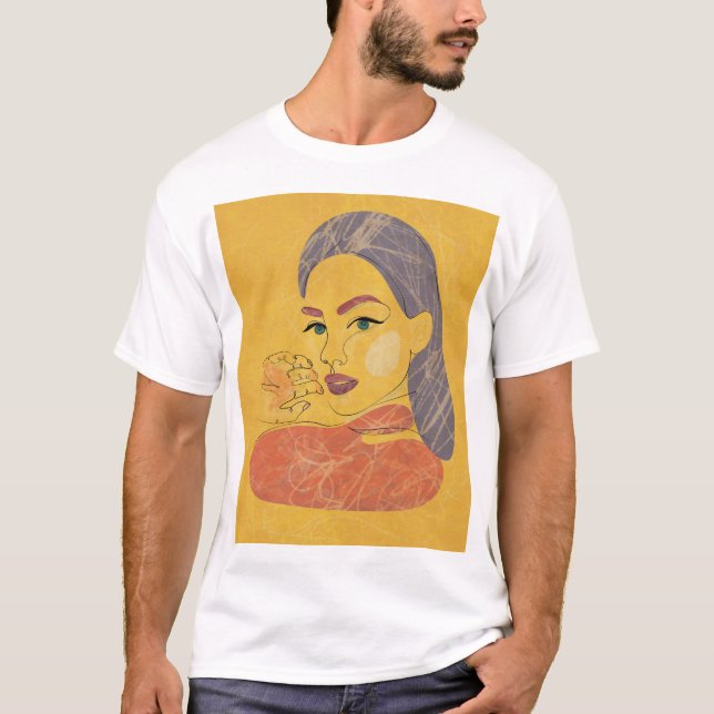 Camiseta Abstrato: Retrato de linha minimalista (Frente)