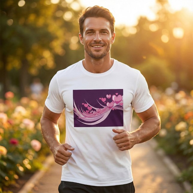 Camiseta Abstrato Romântico Corações Rosa Design em Roxo (Criador carregado)