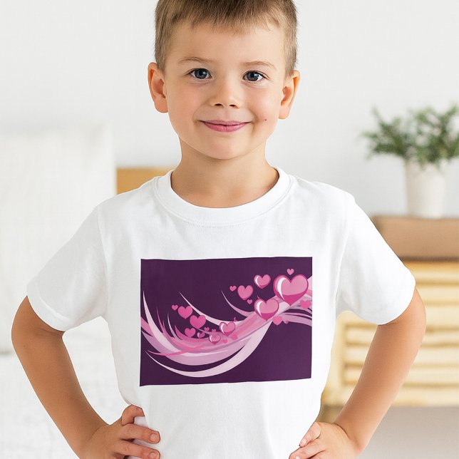 Camiseta Abstrato Romântico Corações Rosa Design em Roxo (Criador carregado)