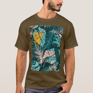 Camiseta Abstrato sem costura com plantas tropicais