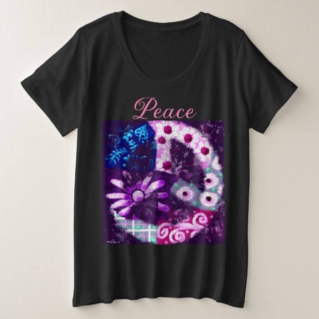Camiseta Abstrato - Sinal de Paz - Arte Hippie - Púrpura (Frente do Design)